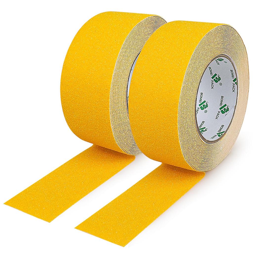 BOMEI PACK 2 Rolls of 50mm X Yellow Adhesive Tape for Indoor and Outdoor Anti-Slip Tape, 10m, Anti-slip (grip Tape) Slip-resistant Stairs.