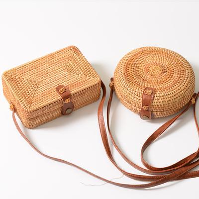Bohemian Summer Vintage Rattan Bag Handmade Crossbody Bag Straw Bags For Women Small Circle Bag Beach Handbags