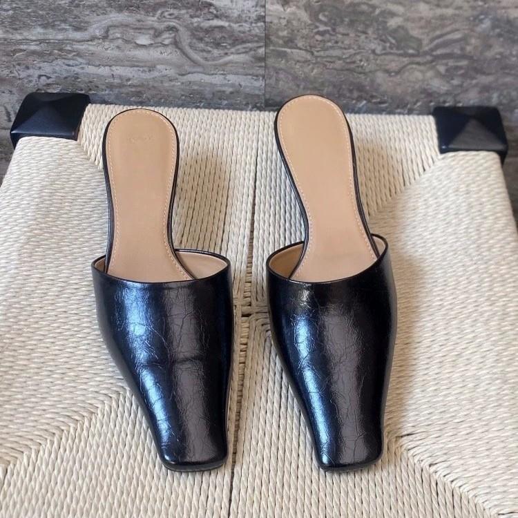 Cream French Square Head Half Slippers Women's Outwear 2025 Spring Muller Stilettos