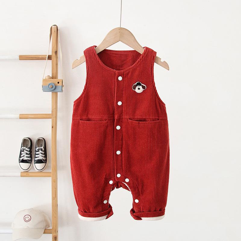 2025 Winter Korean Style Baby Overalls: Dark Snap, Fleece-Lined, Ages 0-3