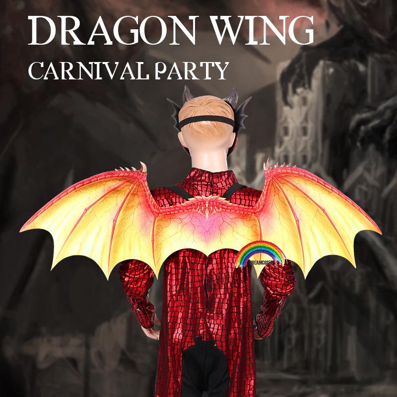 Dragon Wings Boy And Girl Kids Halloween Decoration Carnival Party Animal Costume Dragon Cosplay Masquerade Face Mask And Wings