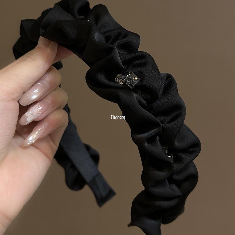 Elegant Women's Rhinestone Headband with Pleated High-Top Design