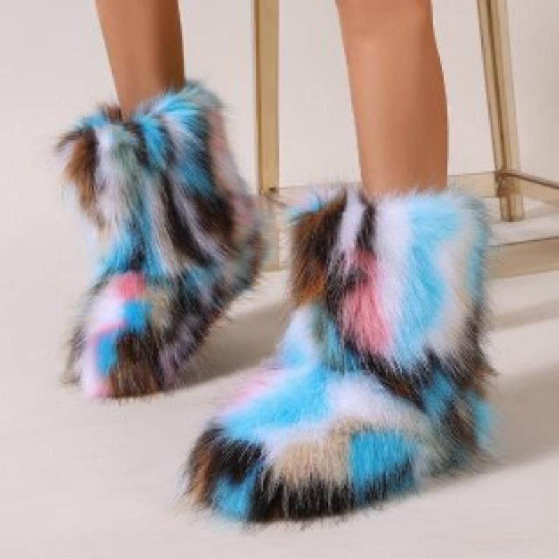 Fashion Female Winter Warm Plush Platform Shoes Furry Faux Fur Bottes Luxury Boots New Fashion Fox Fur Boots Women Fluffy Fur Snow Boots
