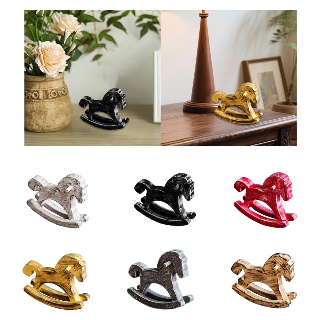 Wooden Rocking Horse Table Decoration Craft Centerpiece Ornament Art Furnishing Collectible Small Rocking Horses Figurine