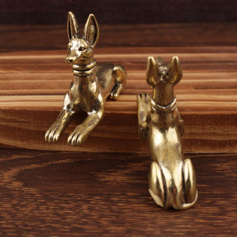 Vintage Brass Egyptian Pharaoh Hound Statue Exquisite Decor Tea Pet Piece For Home Office Desktop Decorative Ornaments