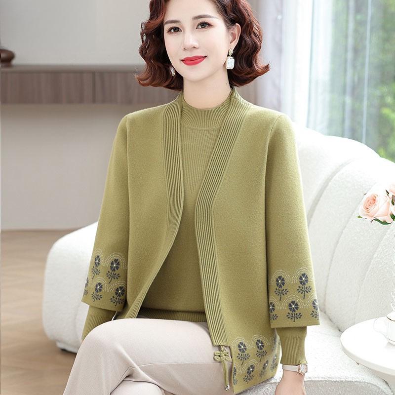 Elegantes Frühlings-Strick-Zweiteiler-Set 2025 für Mütter: Modischer Strickmantel für Frauen mittleren Alters und ältere Frauen