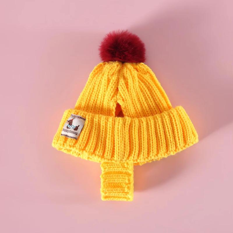 

Christmas Knitted Pet Hat With Pompon Cozy Winter Hat with Ear Holes for Cats Small Medium Dogs Pet Beanie Costume Accessories S жёлтый