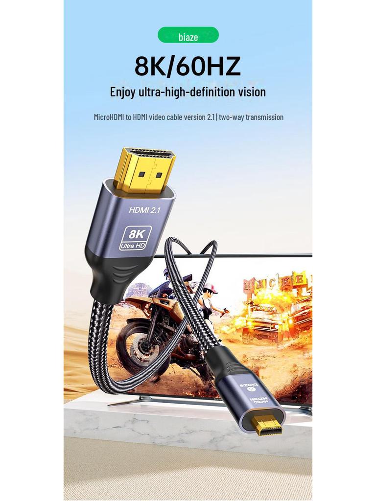 Biaz Micro HDMI til HDMI 2.1-kabel, 8K@60Hz, toveis konvertering