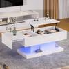 Tavolino da caffè sollevabile ad alta lucentezza, Tavolino da caffè a LED 100x50x45 cm, Piano del tavolo semi-sollevabile con design scorrevole laterale, Sollevamento idraulico e spazio di archiviazione