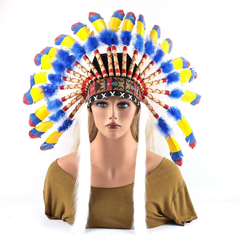Indian Headdress Artificial Feather Chief Hat Photo Prop Role Play Dress Costume Accessories Fancy