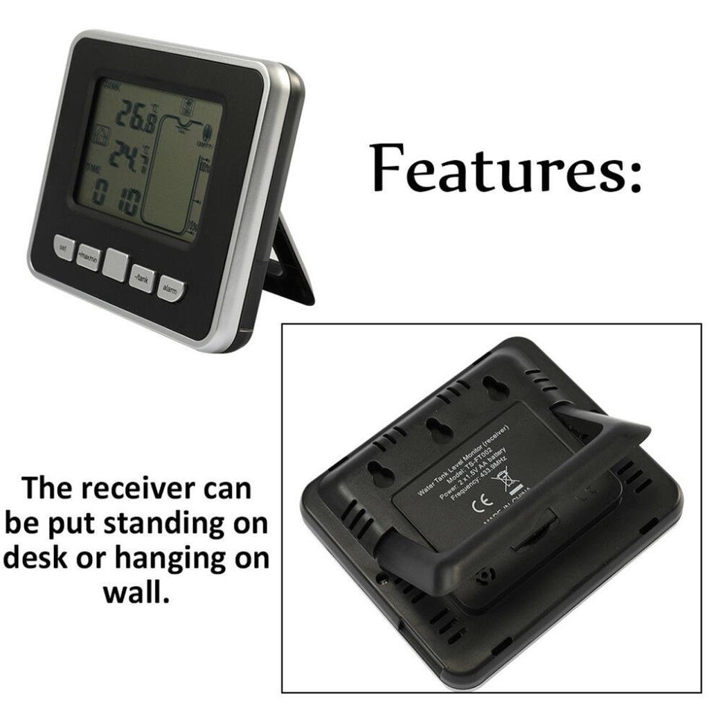 Wireless Ultrasonic Water Tank Liquid Depth Level Meter Flow Sensor Monitor with LCD Temperature Display Measuring Tool 3.5 Inch
