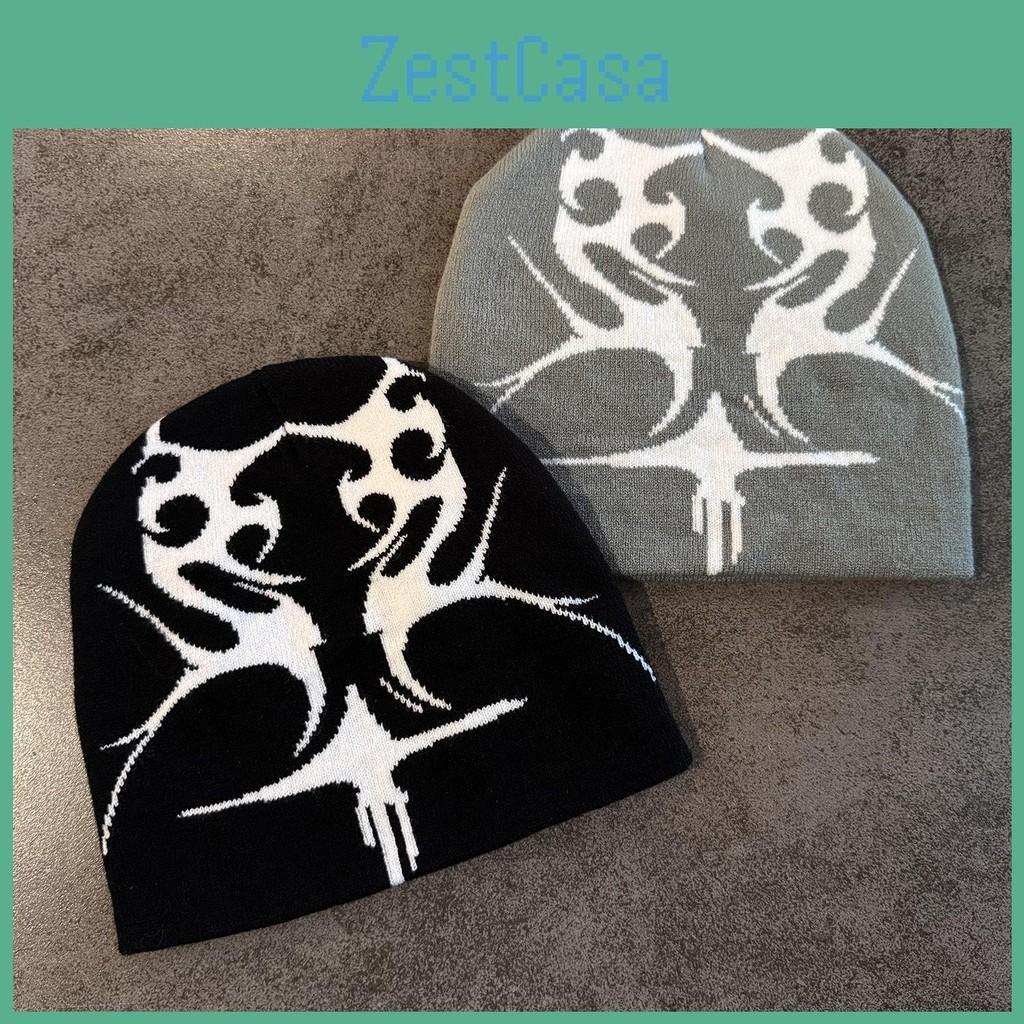 Fashion Blocked Color Flame Pattern Neutral Casual Knitted Hat Autumn For