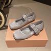 Fashion Spring New Low Heel Single Shoes Women's Square Head Shallow Mouth One Word Buckle Soft Sole Non-slip Low Top Shoes
