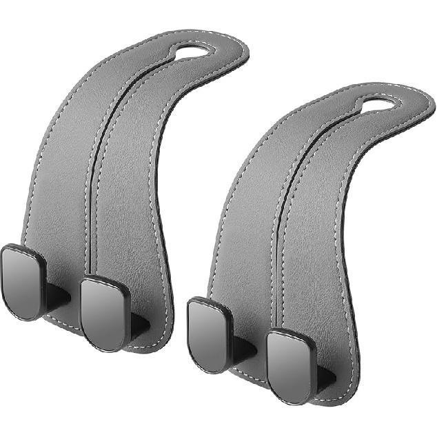 2 Pack KAFANLIN Car Headrest Hooks For Purses And Bags Cute Leather Car Seat Back Head Rest Double Hooks For Bags Cute Pink Beige Car Accessories