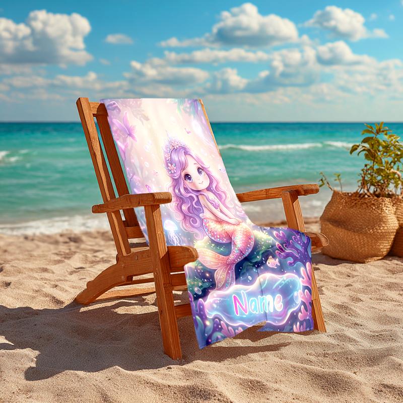 1PC Custom Name Mermaid Dreams Underwater Beach Towel Highly Absorbent And Sand-Resistant Towel for Swimming, Pool, Yoga, And Travel Lightweight