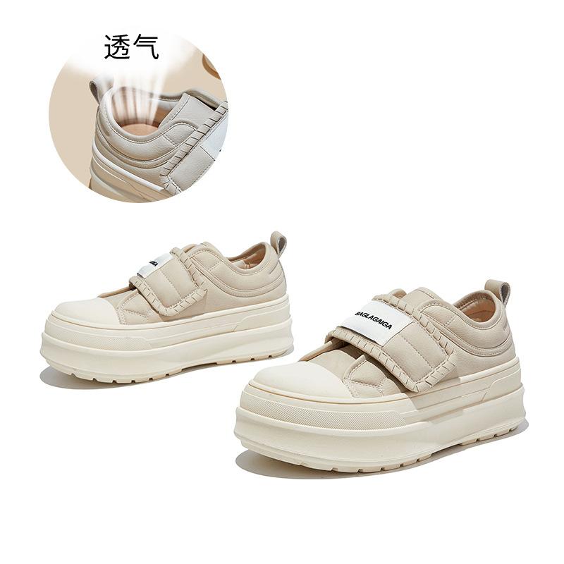 

Big head bread shoes women s spring new thick-soled heightening Velcro board shoes casual women s shoes versatile shoes children 35 бежевый