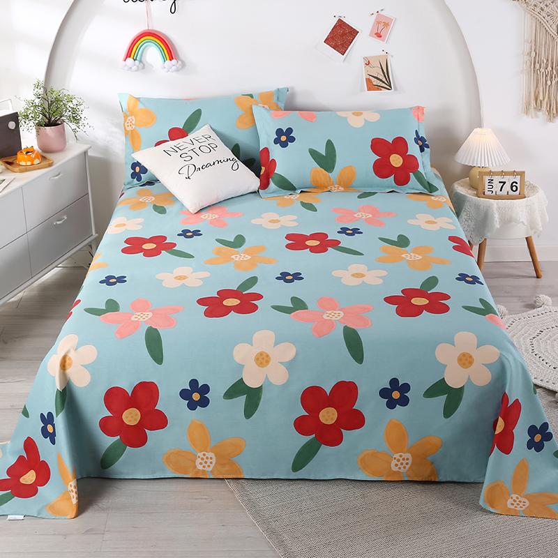 3Pcs Botanical Floral Pattern Bed Sheet Set 100% Cotton Skin-friendly Breathable Bedsheet Sets Home Flat Sheet with Pillowcases