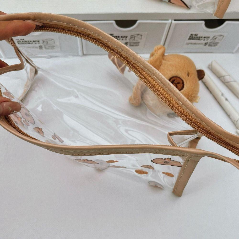 Kawaii Cartoon Pen Bag Aesthetic Stationery Bag Desktop Organizer Capybara Pencil Bag Office