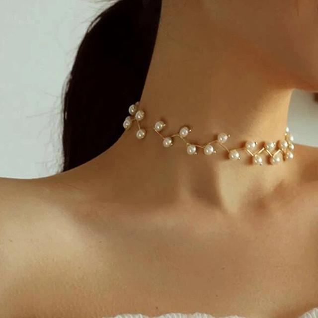Fashion Chain Pearl Necklace for Women Baroque Pearl Metal Charm Pendant Necklaces Choker Snake Chain Jewelry Gold Silver Color