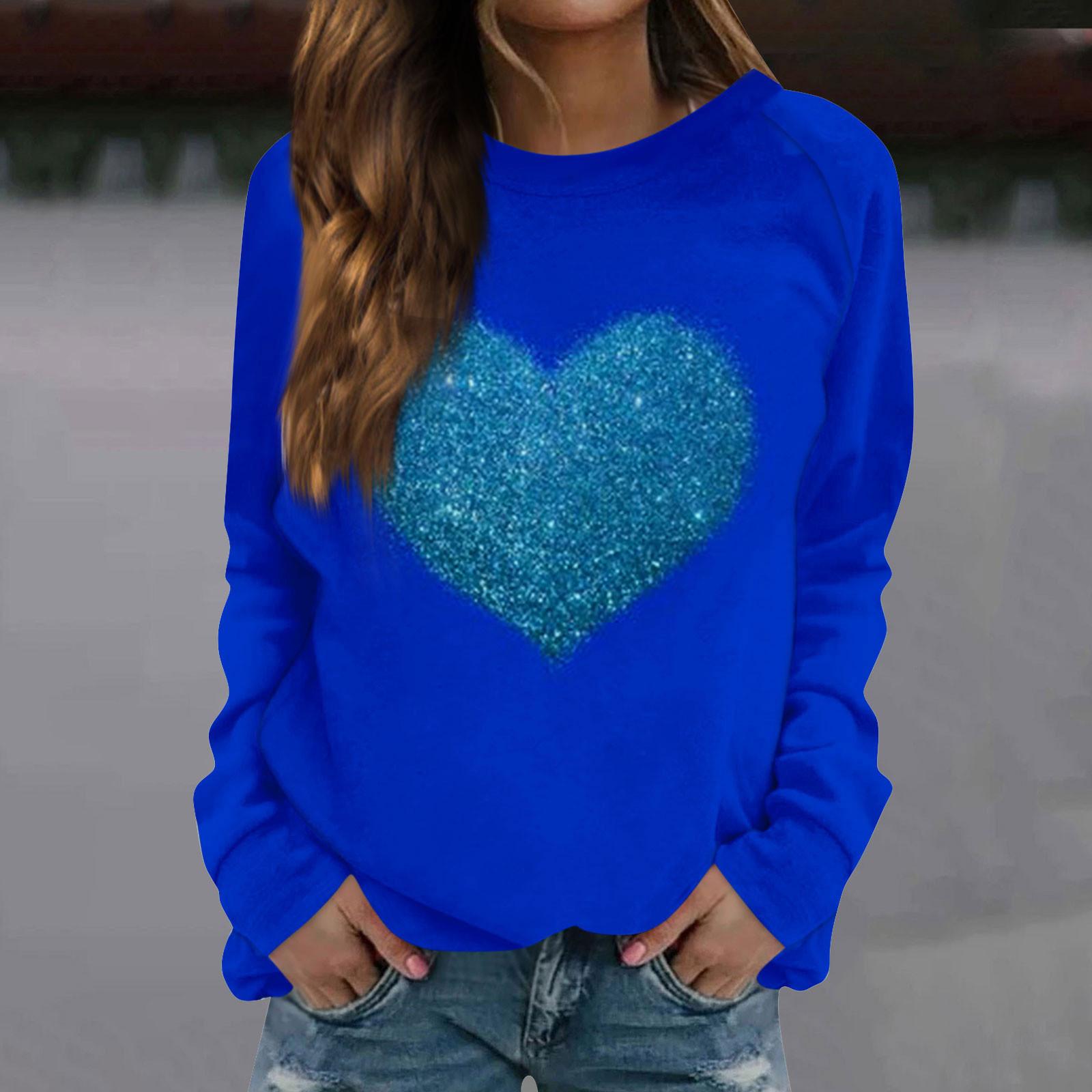 

Женская модная повседневная толстовка с длинным рукавом и принтом на День святого Валентина и круглым вырезом XXXXL синий