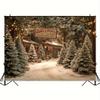 2D Winter Santa's Village Backdrop with Cozy Wooden House & Lights