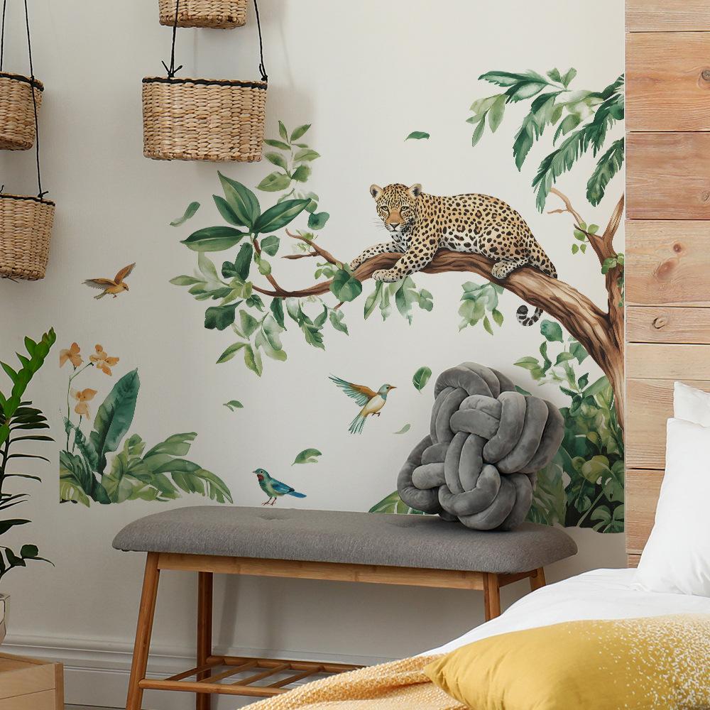 2 Pcs Creative Branches Money Leopard Bedroom Living Room Background Landscaping Decorative Wall Stickers
