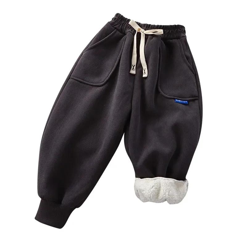 

Детские утепленные брюки для мальчиков и девочек, осенне-зимние, с толстой теплой подкладкой из вельвета, верхняя одежда, спортивные повседневные брюки, детская одежда 90 темно серый