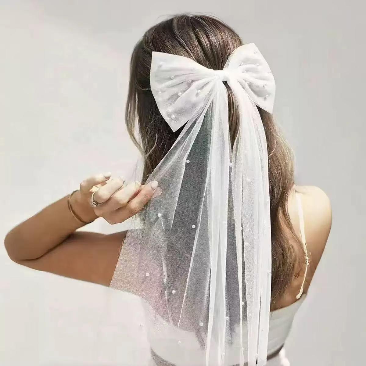 

1 шт. белая сетчатая заколка-бант со стразами из искусственного жемчуга, ретро, простой темперамент, свадебная фата для невесты, милая заколка для подружки невесты