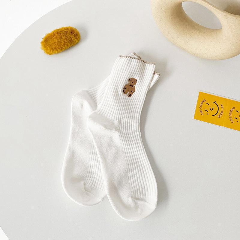 Women’s Mid-Calf Bear Socks - Japanese & Korean Style, Versatile for Spring, Autumn, Winter.
