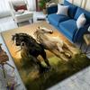 Majestic Black and White Horses In Harmony Patterned Carpet, Suitable As a Non Slip Play Mat for the Living Room and Bedroom Sofa