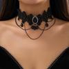 Gothic Multilayer Black Lace Crystal Pendant Choker Necklace for Women Vintage Sexy Tassel Chain Halloween Jewelry Accessories