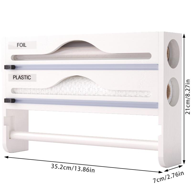 Kitchen Plastic Wrap Cutter Box with Kitchen Paper Holder 3-in-1 Shelf Foil Parchment Bamboo Storage Box