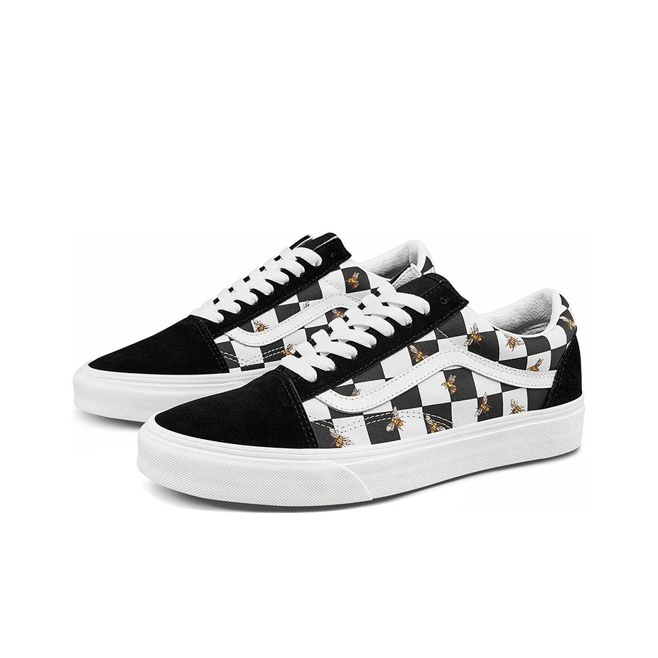 Vans Old Skool Series Bee Print Checkerboard Low Top Skate Shoes Unisex Sneakers Black White VN0A3WKT9EH