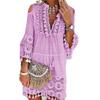 V Neck 45720 Sleeve Cold Shoulder Front Lace-up High-Waist Boho Dress Retro