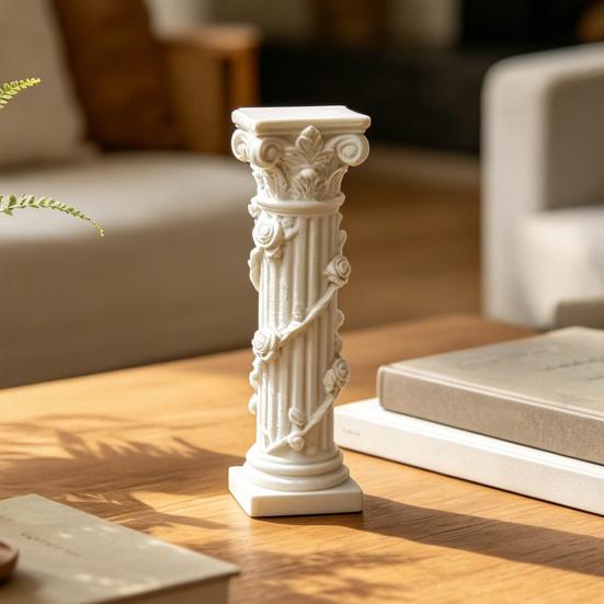 White Corinthian Column Ornament, 3D Printed Flower Vine Column Statue, Roman Column Desktop Ornament for Home Desk Shelf Decor