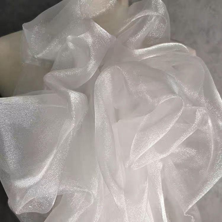 Thin pearlized silk organza fabric suitable for wedding dresses formal gowns decorations and DIY handmade clothing fabrics