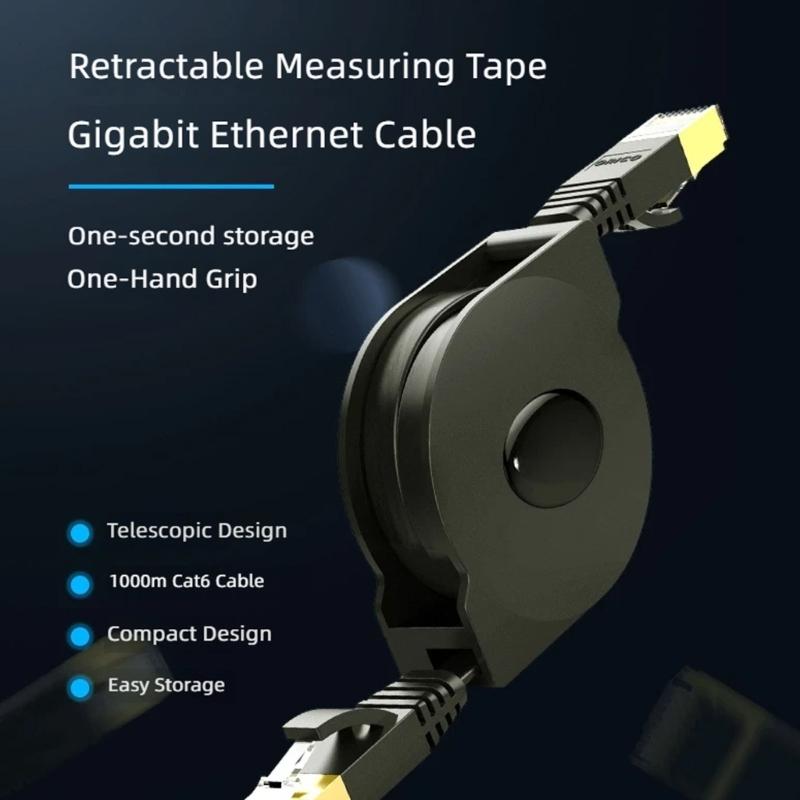 RJ45 Ethernet Cable Pull-Out CAT6 2m Gigabit Cord, Portable Flat Internet Cable for Laptop Desktop Modem Media Device and Desk Work