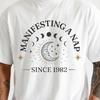 Personalized Dad Manifestation Shirt and Kids Tshirt - Manifesting A Nap Since YEAR Tee | Celestial Moon Phases Astrology Design | Fathers Day Gift