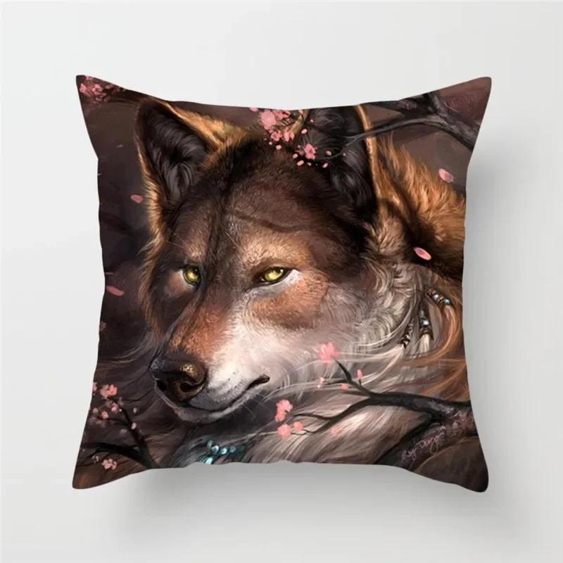 Home Decor Wildlife Print Cushion Cover Wolf King Photo Pillow Cover Home Sofa Decoration Pillowcase X