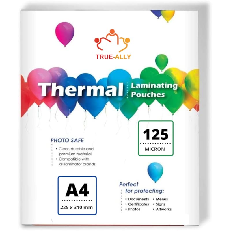 True-Ally (A4 Size - 125 Micron) Lamination Pouch Clear Glossy Thermal Transparent Waterproof 50 Sheets (Home & Office)