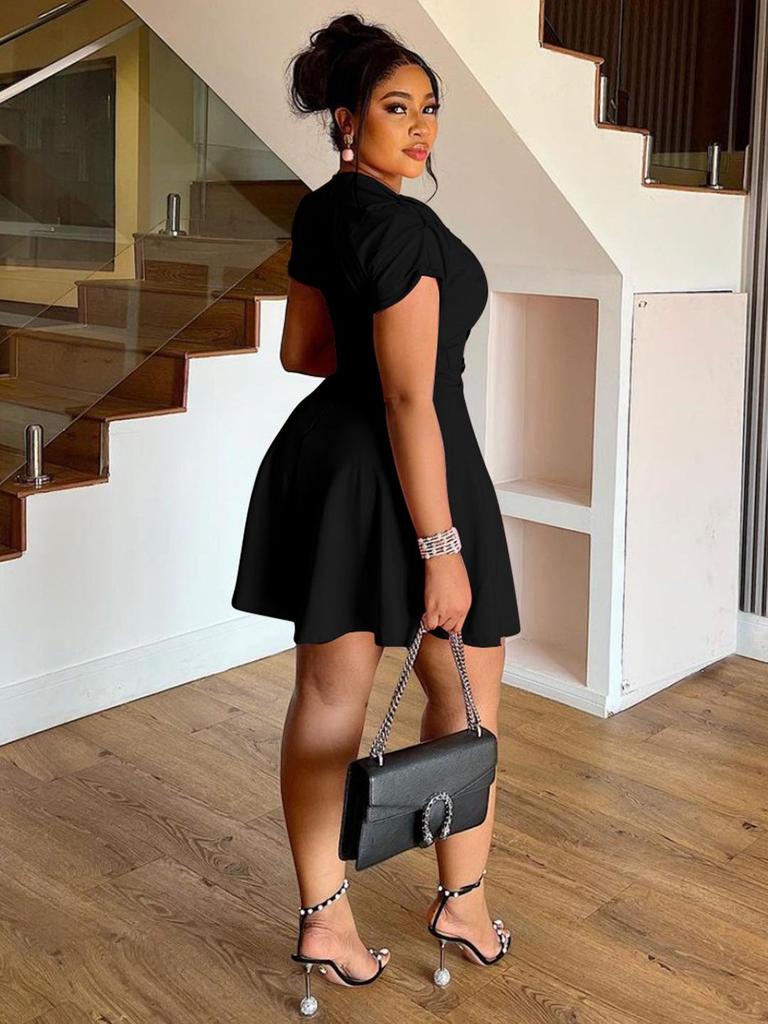 Elegant Women's Plus Size Solid Color Dress - X6085