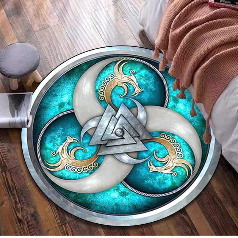 Valknut Celtic Knot Circular Rug Office Decorative Carpet For Living Room Bedroom Door Mat Floor Rug Computer Chair Area Rug