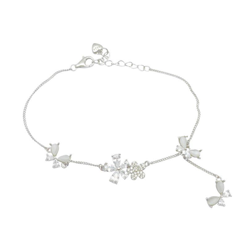 S925 Sterling Silver Butterfly & Flower Bracelet for Women - Elegant High-End Fashion