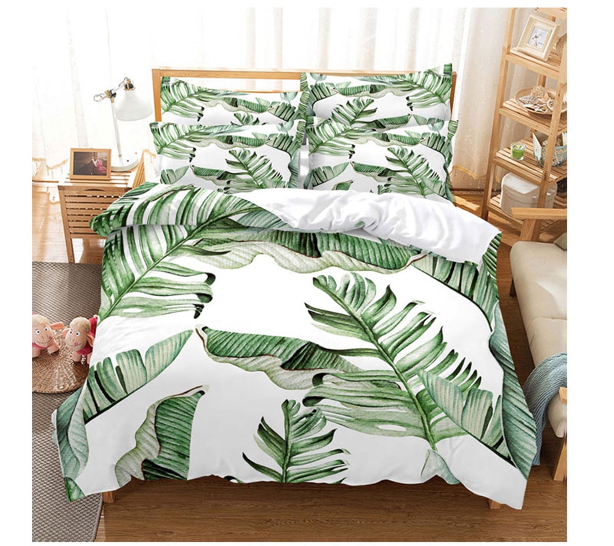 Одеяло Пальмовый Лист Реалистичный Яркие Листья Пальмы Рост Экология Ботаника Тематический Принт Спальня Декоративный Женщины Дети Теплый Comforter (quilt)-EU Single(135*200cm)3pcs