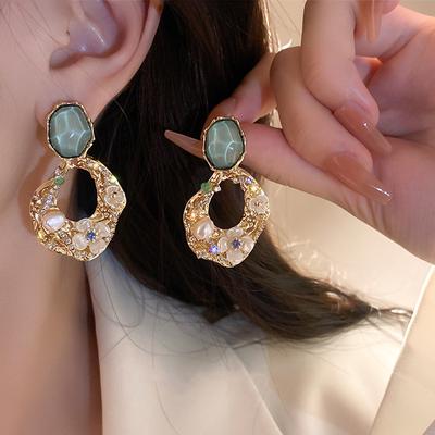 1 Pair Fashion Zircon Flower Dangle Earrings Women Big Drop Earrings Party Jewelry Gift