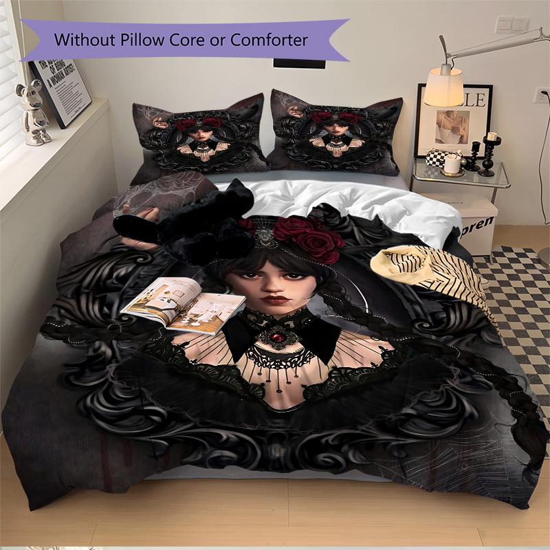 Set Biancheria da Letto Mercoledì 3 Pezzi. Morbido e Comodo Senza Imbottitura Inclusa (1x Copripiumino + 2x Federe) yy251009148
