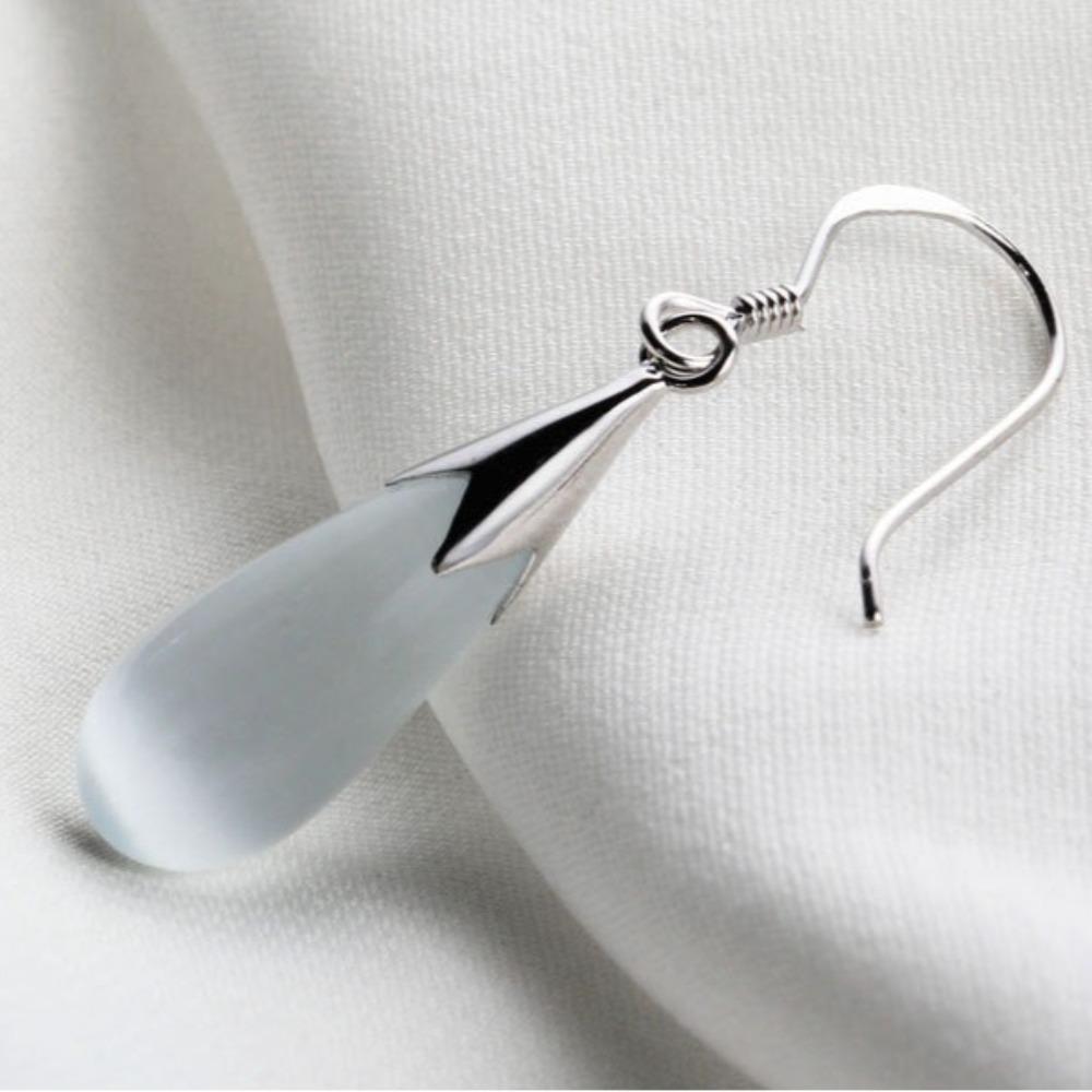 Synthetic Opal Drop Earrings Silver Plated Cat Eye Stone Dangle Earrings Elegant Crystal Jewelry for Women