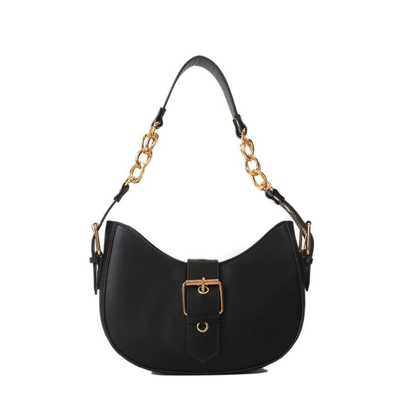 

White French Style Underarm Bag 2023 Autumn Winter New Pure Color Pu Shoulder Bag Trendy Street Fashion Chic Handbag чорний