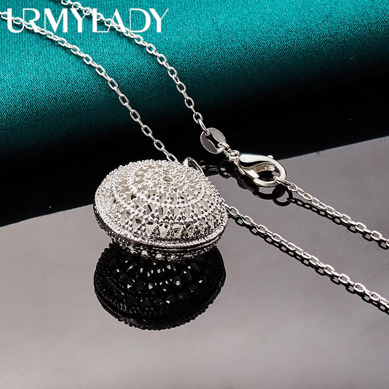 URMYLADY 925 Sterling Silver Hollow Round 40-75cm Pendant Necklace For Women Fashion Jewelry