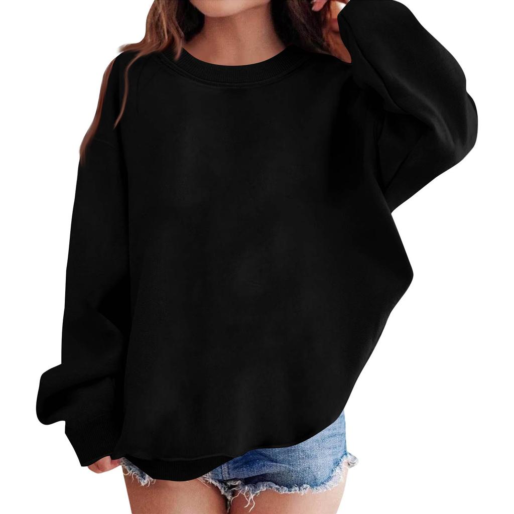 Dames Comfortabele Casual Lange Mouwen Nek Sweatshirt Losse Pasvorm Kleur Pullover